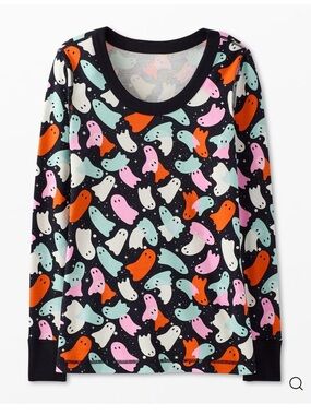 Hanna Andersson Black Collar Organic Cotton Top in Ghost print XL
